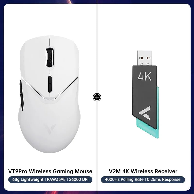 VT9PRO PAW3398 Wireless Gaming Mouse 68G Wired Programmable Ergonomic Mice 26000DPI Type C Rechargeable Pc Gamer Accessory