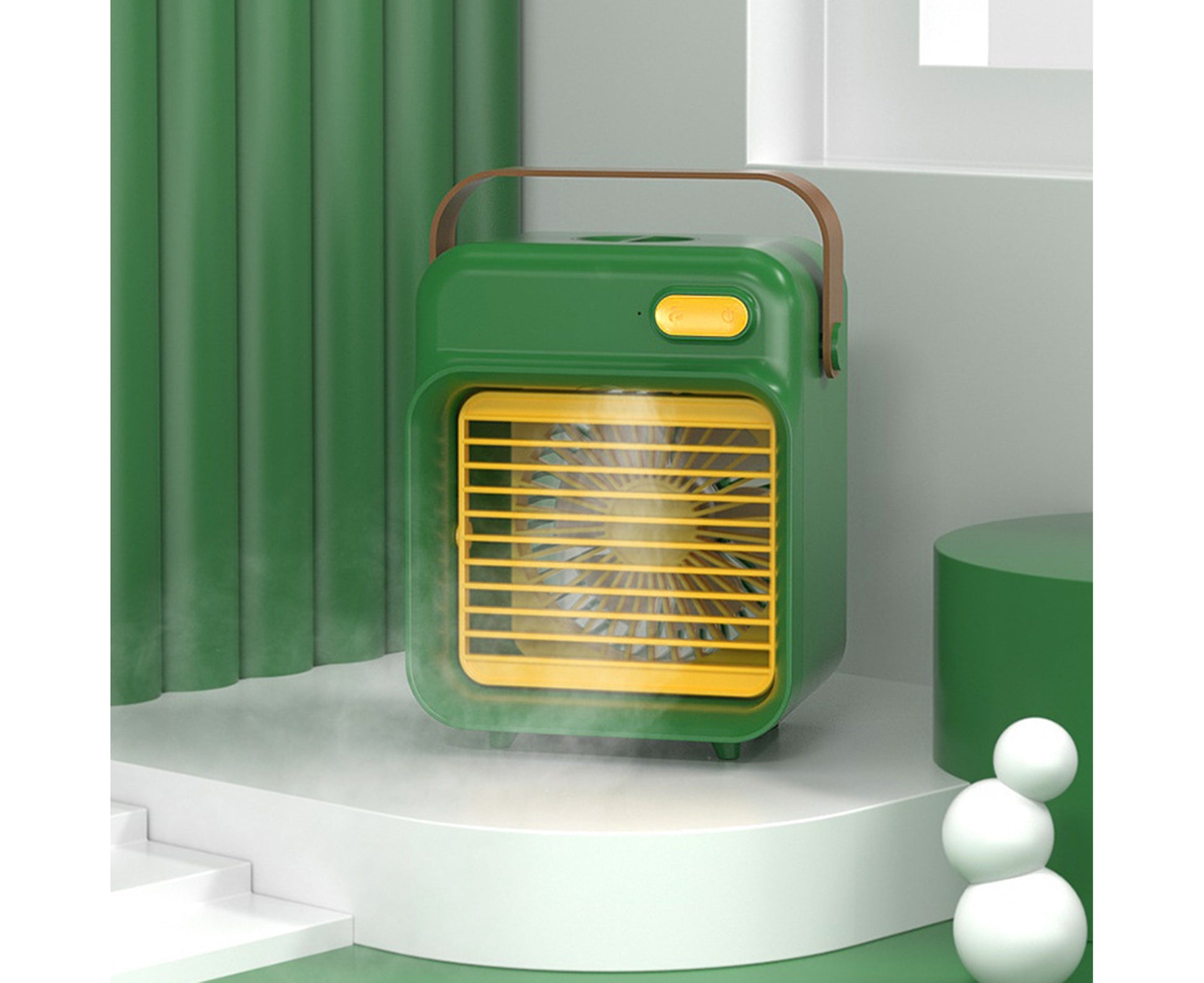 Air Cooler Retro Style Adjustable 3 Speeds Quiet Humidifier USB Cooling Fan for Office-Green