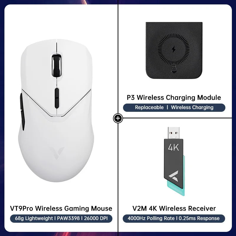 VT9PRO PAW3398 Wireless Gaming Mouse 68G Wired Programmable Ergonomic Mice 26000DPI Type C Rechargeable Pc Gamer Accessory