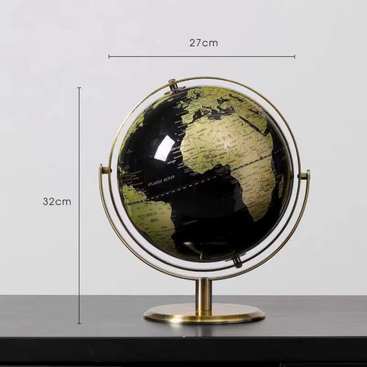 Black Gold Rotating Globe 24Cm/27Cm English Home Office Decoration European Style Light Luxury Creative Crafts Ornament Globe