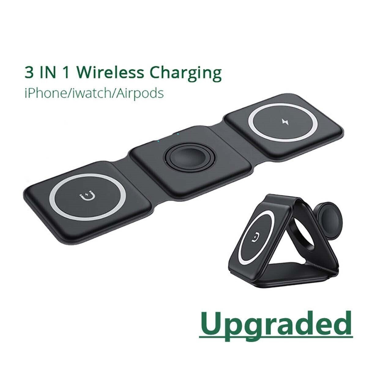 15W Magnetic Wireless Charger Pad for MagSafe Compatible with iPhone and Apple Watch - 3 in 1 Foldable Design