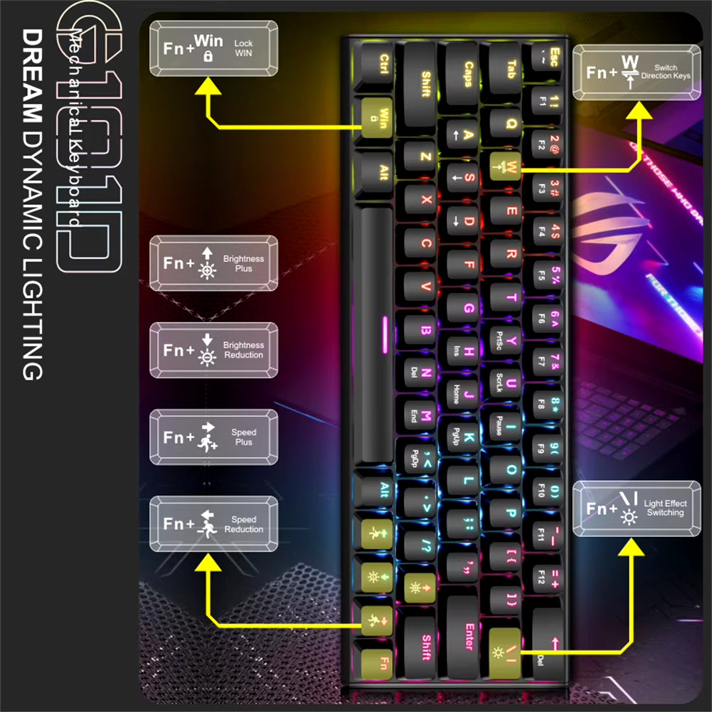 G101D Portable Mechanical Gaming Keyboard with RGB Backlit Keyboard 63 Keys Type-C Wired Keyboard for Laptop Tablet