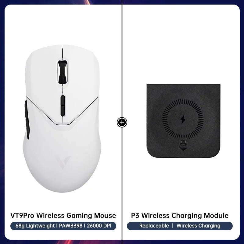 VT9PRO PAW3398 Wireless Gaming Mouse 68G Wired Programmable Ergonomic Mice 26000DPI Type C Rechargeable Pc Gamer Accessory