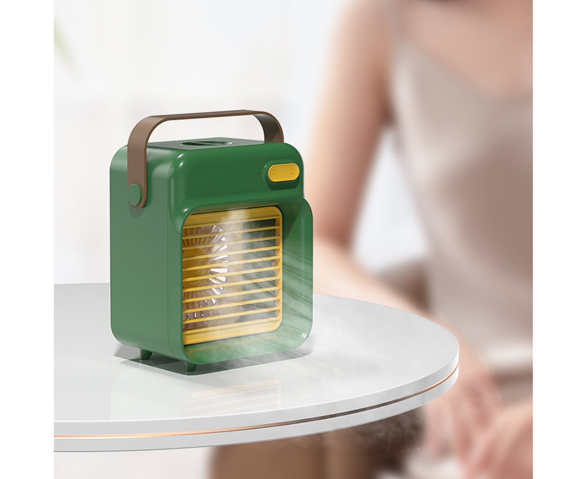 Air Cooler Retro Style Adjustable 3 Speeds Quiet Humidifier USB Cooling Fan for Office-Green