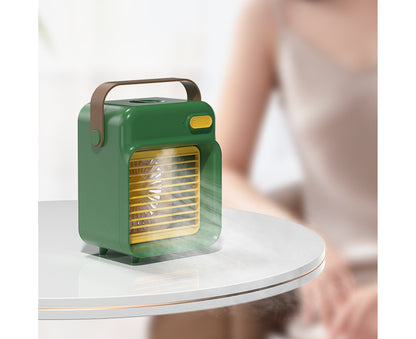 Air Cooler Retro Style Adjustable 3 Speeds Quiet Humidifier USB Cooling Fan for Office-Green