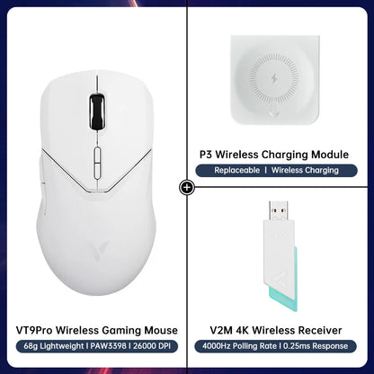 VT9PRO PAW3398 Wireless Gaming Mouse 68G Wired Programmable Ergonomic Mice 26000DPI Type C Rechargeable Pc Gamer Accessory