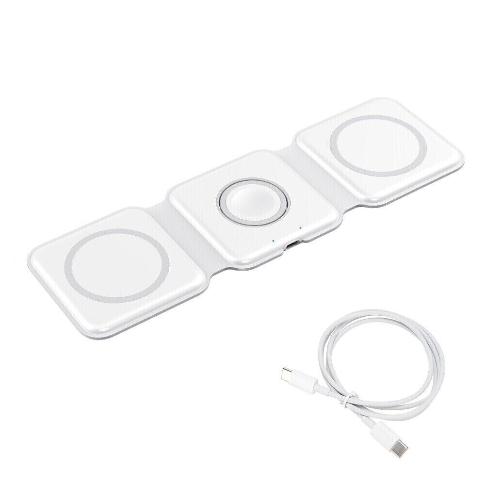 15W Magnetic Wireless Charger Pad for MagSafe Compatible with iPhone and Apple Watch - 3 in 1 Foldable Design