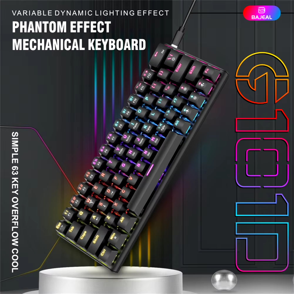 G101D Portable Mechanical Gaming Keyboard with RGB Backlit Keyboard 63 Keys Type-C Wired Keyboard for Laptop Tablet