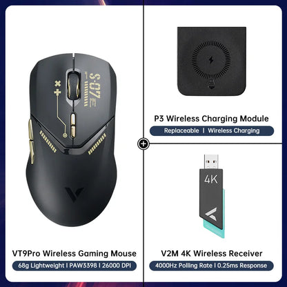 VT9PRO PAW3398 Wireless Gaming Mouse 68G Wired Programmable Ergonomic Mice 26000DPI Type C Rechargeable Pc Gamer Accessory