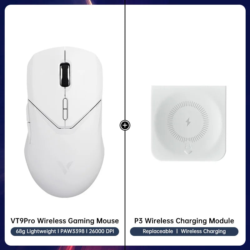 VT9PRO PAW3398 Wireless Gaming Mouse 68G Wired Programmable Ergonomic Mice 26000DPI Type C Rechargeable Pc Gamer Accessory