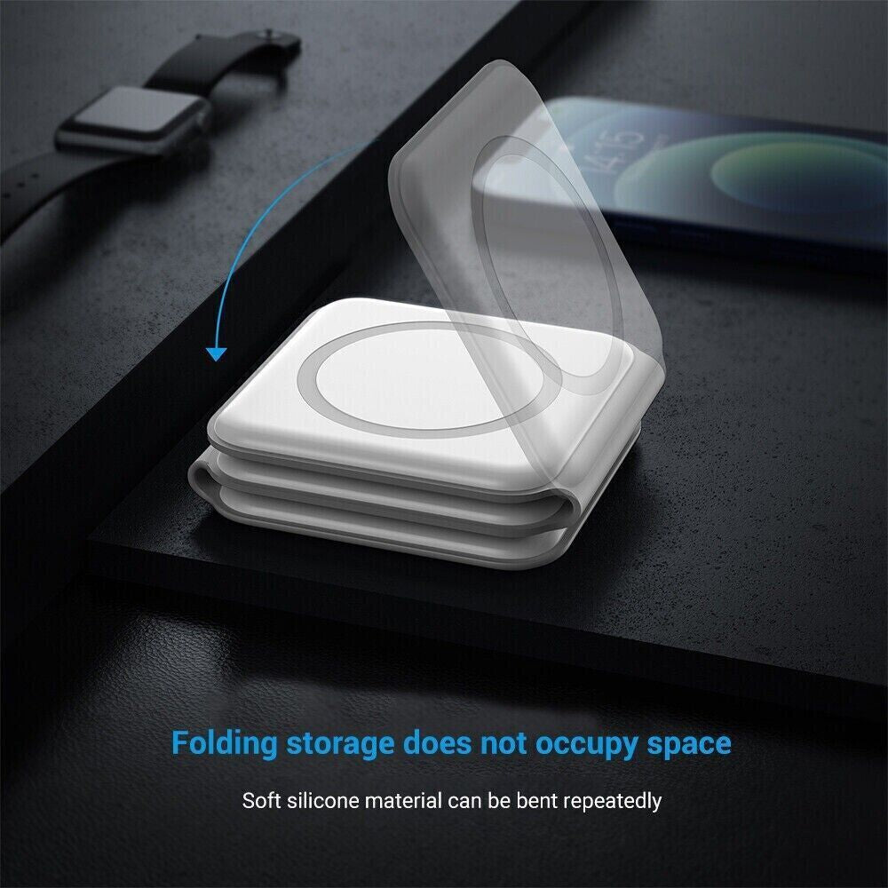 15W Magnetic Wireless Charger Pad for MagSafe Compatible with iPhone and Apple Watch - 3 in 1 Foldable Design