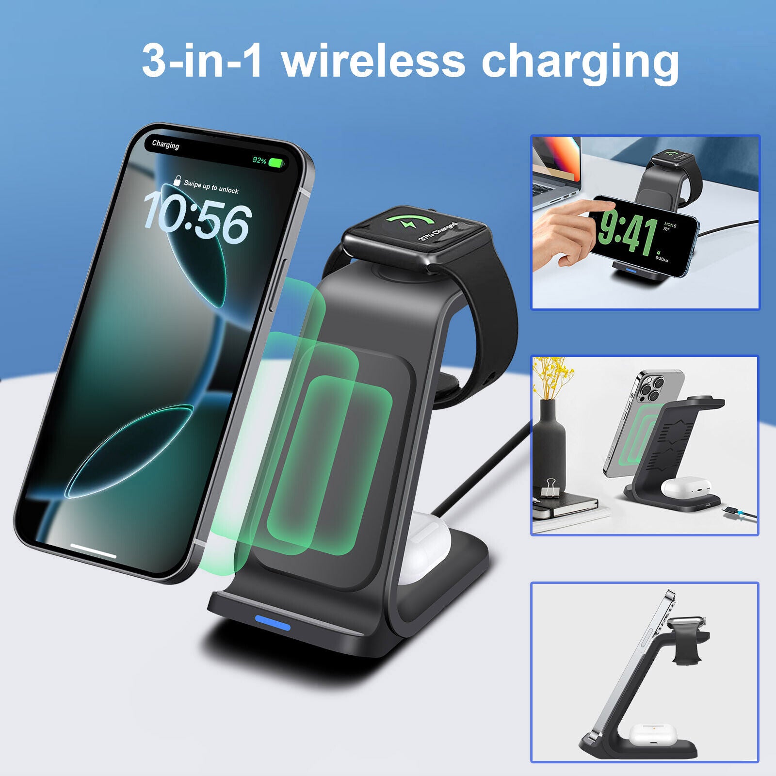 3-in-1 Wireless Charging Dock Station for Apple Watch and iPhone 16/15/14/13